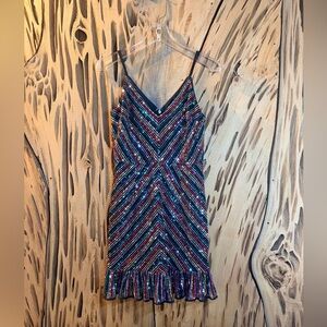 SAYLOR Nigella Rainbow Sequin Striped Dress Medium EUC